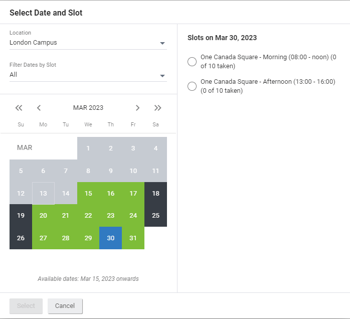 Juriba Screenshot - Self-Service Calendar